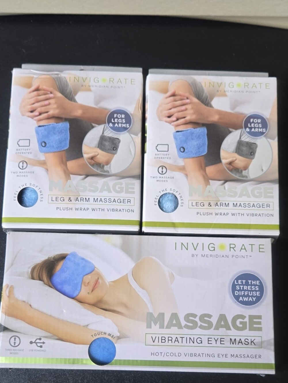 Invigorate Plush Blue Vibrating Eye Mask, Arm & Leg - Massage